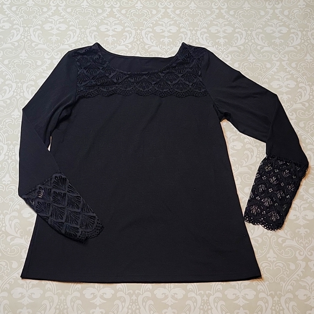 Long Sleeve Lace Cuff and Neck Top